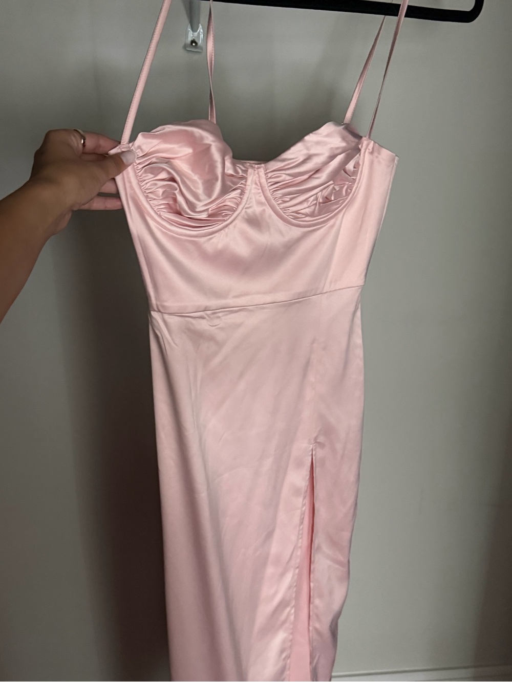 Oh Polly Satin Bustier Slip Dress in Light Pink